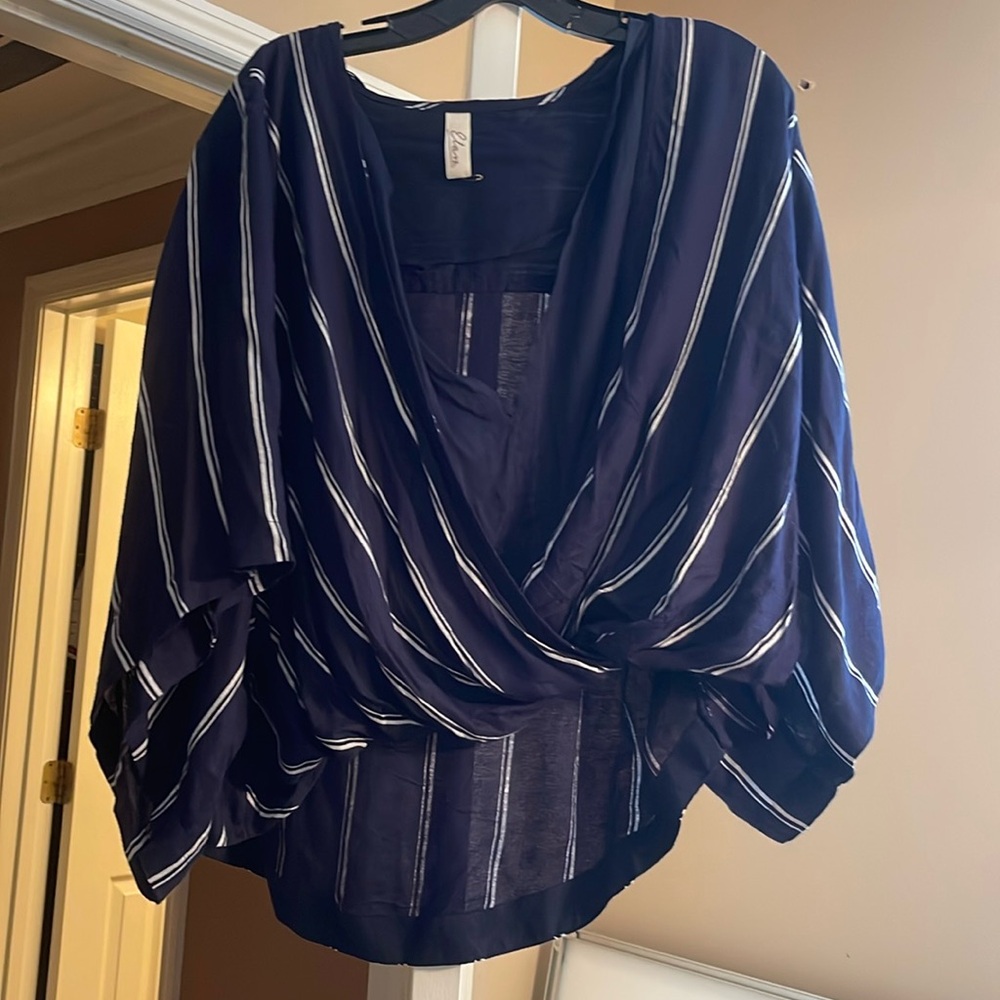 Navy and white wrap style top